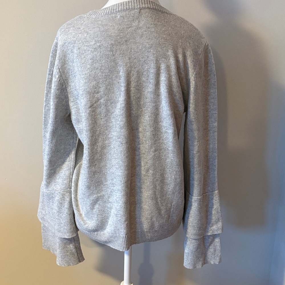 J. Crew Wool Cotton Blend Bell Sleeve Gray Pullover Sweater. Size Large - Picture 3 of 8